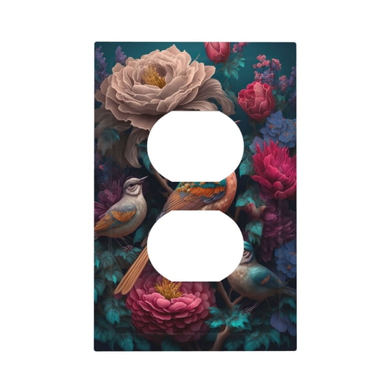 Fotbe Colorful Rose Bird Print Duplex Receptacle Wall Plate, 1-Gang 5.0" x3.0" Wall Outlet Covers, Dual Outlet Faceplates Covers, Color-matched Screws Included-Style S