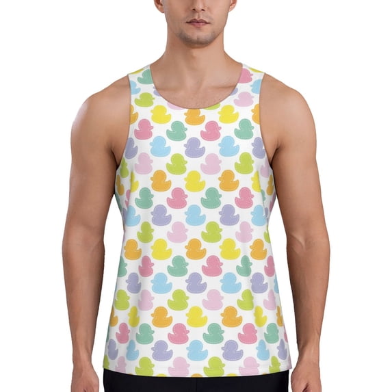 Fotbe Colorful Rubber Duck Pattern Men's Quick Dry Workout Tank Top Gym Muscle Tee Fitness Bodybuilding Sleeveless T Shirt Breathable Workout Shirt-XX-Large