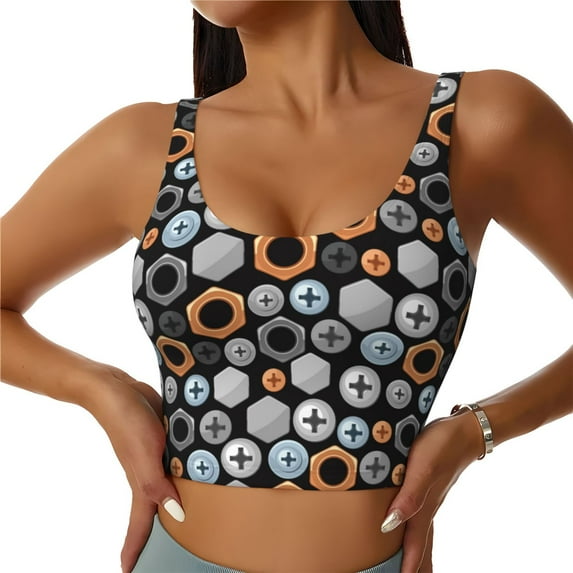 Fotbe Colorful Screws Pattern Womens' Sports Bra Longline Wirefree Padded with Medium Support Sports Moisture-Wicking Workou Vest,Tank Top-Small