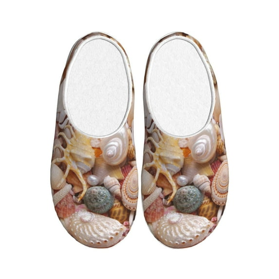 Fotbe Colorful Seashells Pattern Women's Fuzzy Curly Fur Memory Foam Loafer Slippers Indoor Outdoor Slippers Winter Home Shoes-44/45