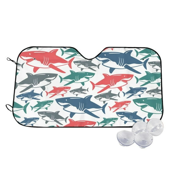 Fotbe Colorful Shark Car Windshield Sunshade | Sun Visor Protector Front Window Shade, Keeps Out UV Rays, Keeps Your Vehicle Cool-