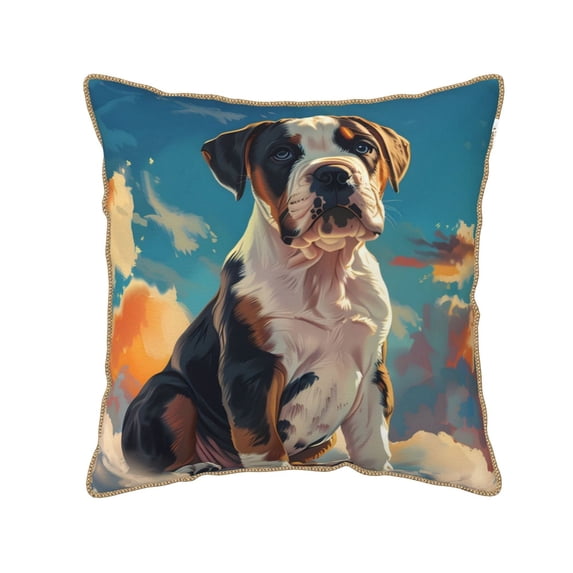 Fotbe Colorful Sky Puppy Pattern Velvet Decorative Throw Pillow Covers with Elegant Piping, Soft Plush Cushion Cover for Sofa, Bed, Car, Office-18"x18"