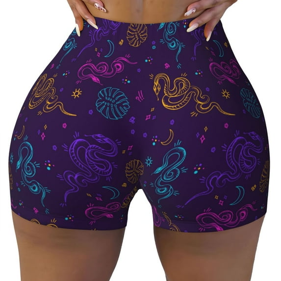 Fotbe Colorful Snake Seamless Shorts, Womens Workout Shorts High Waist Stretch Booty Short for Gym/Yoga/Running/Biking-XX-Large