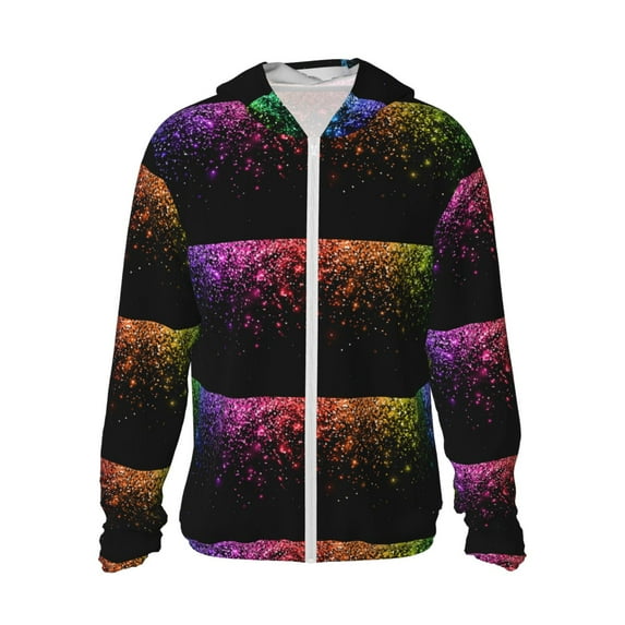 Fotbe Colorful Sparkling Men's Women's UPF 50+ Sun Protection Jacket Hooded Cooling Shirt with Pockets Hiking Outdoor Performance-X-Large