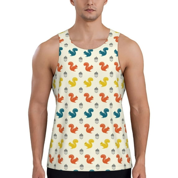 Fotbe Colorful Squirrel Pattern Men's Quick Dry Workout Tank Top Gym Muscle Tee Fitness Bodybuilding Sleeveless T Shirt Breathable Workout Shirt-3X-Large