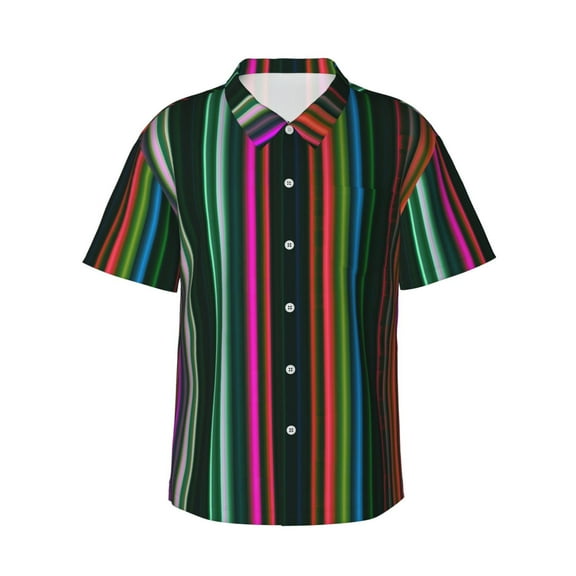Fotbe Colorful Stripes Hawaiian Shirt for Men Unisex Summer Beach Casual Short Sleeve Cotton Linen Button Down Shirts-3X-Large