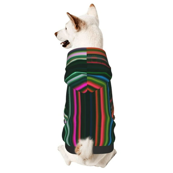 Fotbe Colorful Stripes Print Small Dog Sweater Hoodies Pet Grey Hooded Soft Fleece Sweatshirts with Pocket Fall Winter Puppy Cat Sweaters Warm Clothes-XX-Large