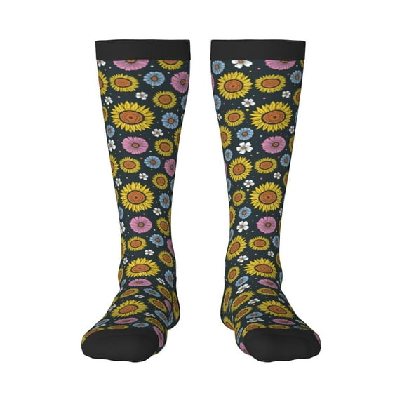 Fotbe Colorful Sunflowers print Women's Men's Novelty Crew Socks Cotton Socks Knee High Socks for Walking,Running,Nurses,Pregnancy