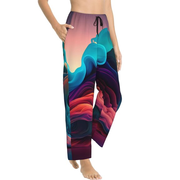Fotbe Colorful Surreal Landscape Women's Pajama Pants,Sleepwear Pants,Pj Bottoms Drawstring And Pockets-Small