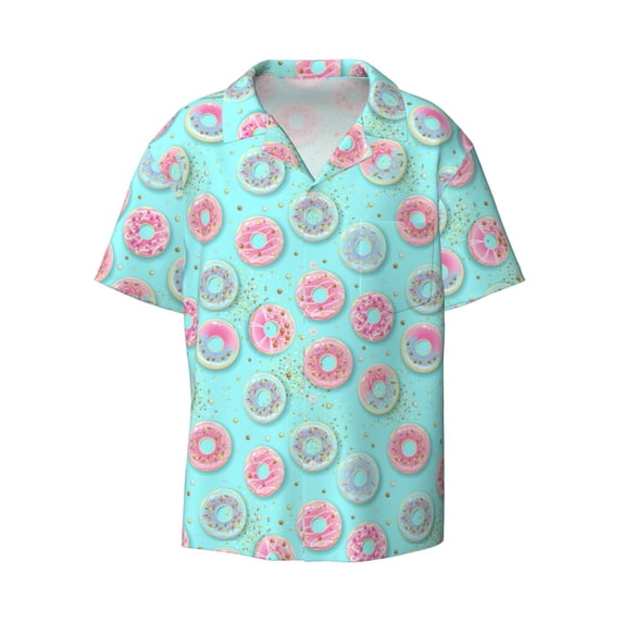 Fotbe Colorful Sweet Donuts print Short Sleeve Button Down Shirts for Men Casual Summer Beach Wrinkle Free Shirt-XX-Large