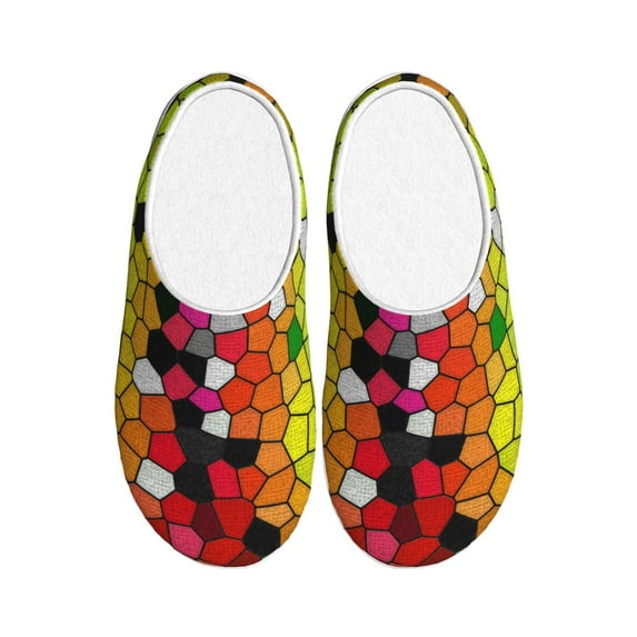 Fotbe Colorful Tie Dye Stained Glass 1 Pattern Women's Fuzzy Curly Fur Memory Foam Loafer Slippers Indoor Outdoor Slippers Winter Home Shoes-35/36