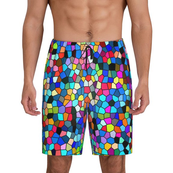Fotbe Colorful Tie Dye Stained Glass 2 Pajama Shorts for Men, Men's Pajama Bottoms, Sleepwear,Short Pajama Pants-Small