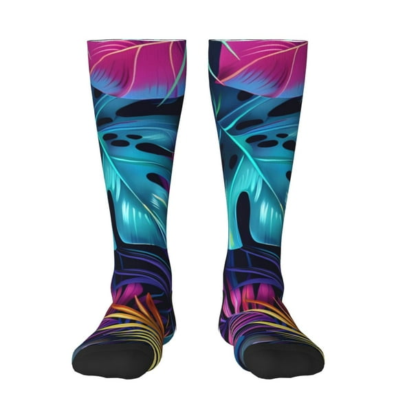 Fotbe Colorful Tropical Leaves print Women's Men's Novelty Crew Socks Cotton Socks Knee High Socks for Walking,Running,Nurses,Pregnancy