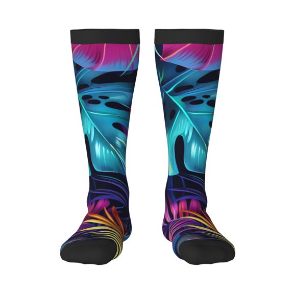 Fotbe Colorful Tropical Leaves print Women's Men's Novelty Crew Socks Cotton Socks Knee High Socks for Walking,Running,Nurses,Pregnancy