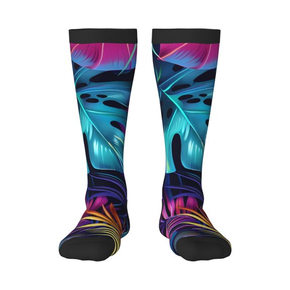 Fotbe Colorful Tropical Leaves print Women's Men's Novelty Crew Socks Cotton Socks Knee High Socks for Walking,Running,Nurses,Pregnancy