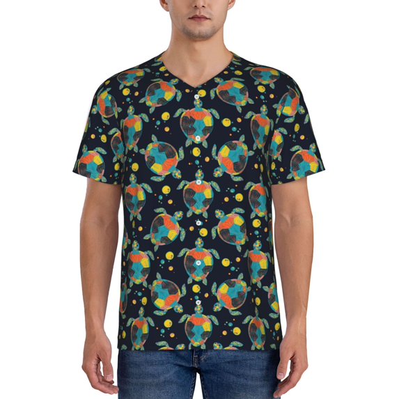 Fotbe Colorful Turtles Baseball Jersey Shirt for Men and Women, Casual Short Sleeves Button Down T-Shirt-Medium