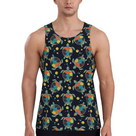 Fotbe Colorful Turtles Pattern Men's Quick Dry Workout Tank Top Gym Muscle Tee Fitness Bodybuilding Sleeveless T Shirt Breathable Workout Shirt-Medium