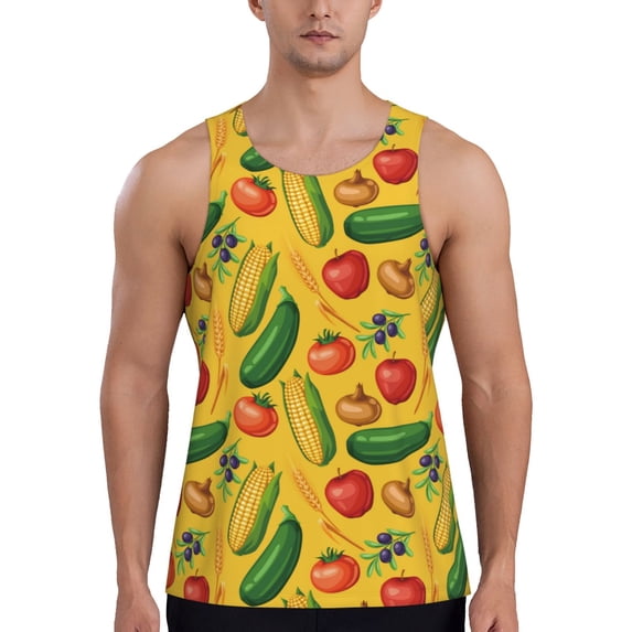 Fotbe Colorful Vegetables Pattern Men's Quick Dry Workout Tank Top Gym Muscle Tee Fitness Bodybuilding Sleeveless T Shirt Breathable Workout Shirt-X-Large