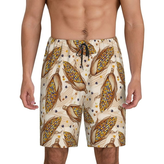 Fotbe Colorful Vintage Corn Pajama Shorts for Men, Men's Pajama Bottoms, Sleepwear,Short Pajama Pants-Large