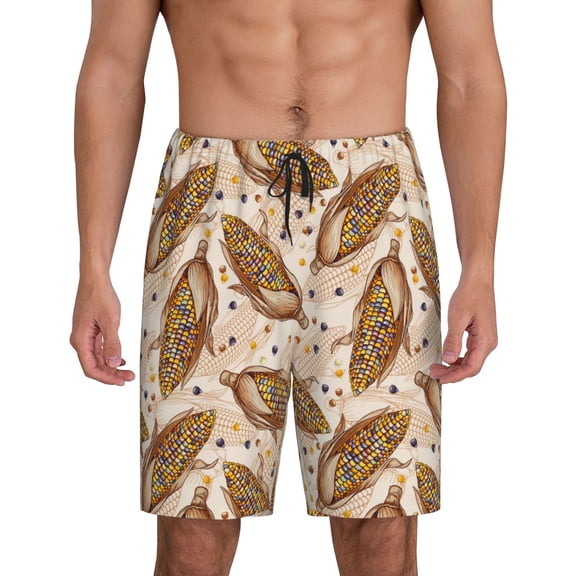 Fotbe Colorful Vintage Corn Pajama Shorts for Men, Men's Pajama Bottoms, Sleepwear,Short Pajama Pants-Large