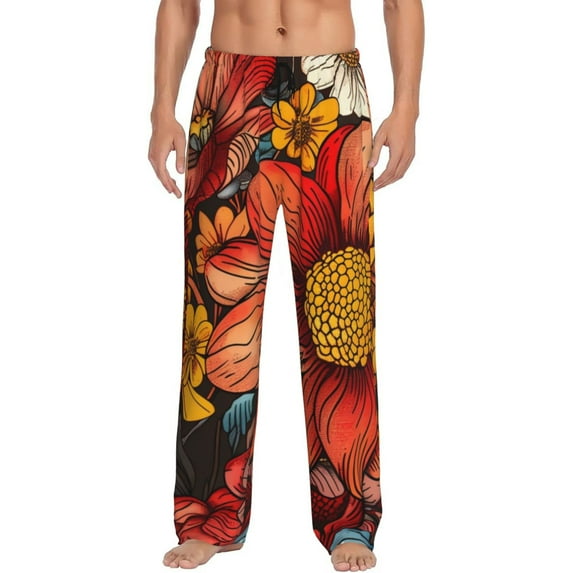 Fotbe Colorful Vintage Floral Pattern Men's Pajama Pants,Sleepwear Pants,Pj Bottoms Drawstring And Pockets-Large
