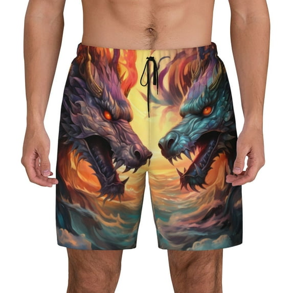 Fotbe Colorful Wave Dragon Head Men’s Swim Trunks Quick Dry Swim Shorts Board Shorts with Mesh Lining-Medium