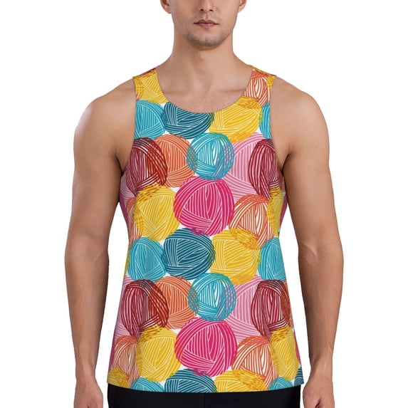 Fotbe Colorful Wool Balls Pattern Men's Quick Dry Workout Tank Top Gym Muscle Tee Fitness Bodybuilding Sleeveless T Shirt Breathable Workout Shirt-4X-Large