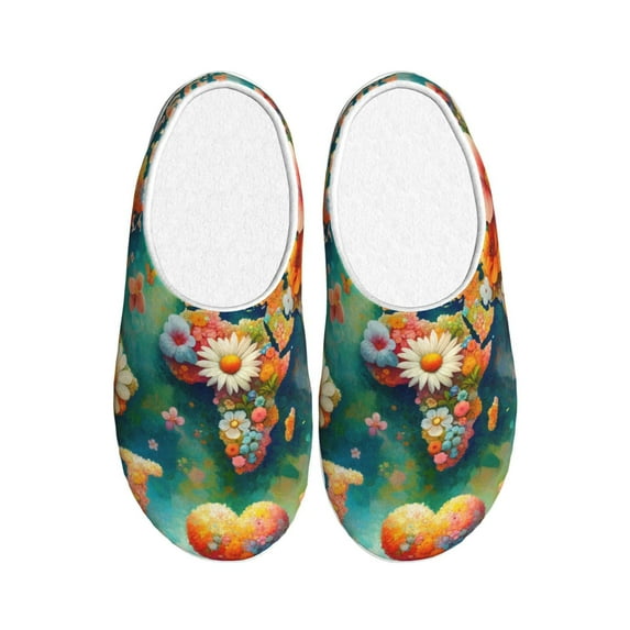 Fotbe Colorful World Map Pattern Women's Fuzzy Curly Fur Memory Foam Loafer Slippers Indoor Outdoor Slippers Winter Home Shoes-46/47