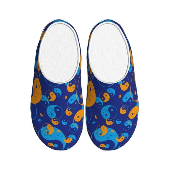 Fotbe Colorful Yin Yang Pattern Women's Fuzzy Curly Fur Memory Foam Loafer Slippers Indoor Outdoor Slippers Winter Home Shoes-44/45