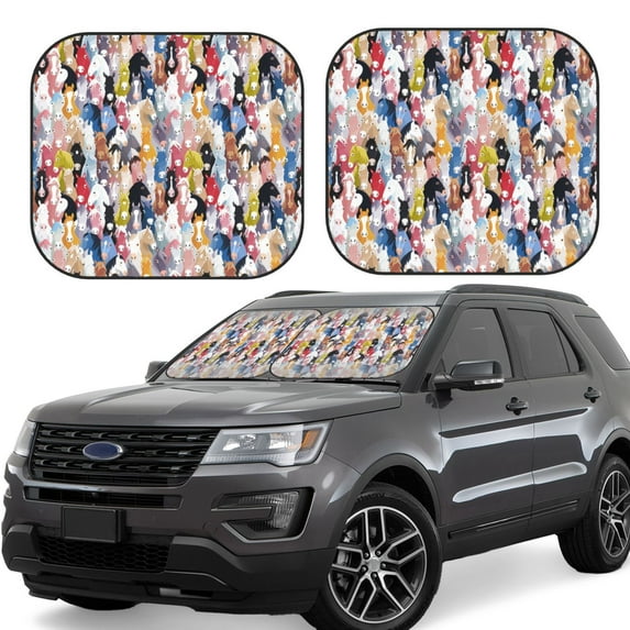 Fotbe Colourful Horses 2-Piece Car Windshield Sun Shade | Sun Blocker for Car Windshield | Foldable Automotive Interior Accessories for Sun Protection-Small