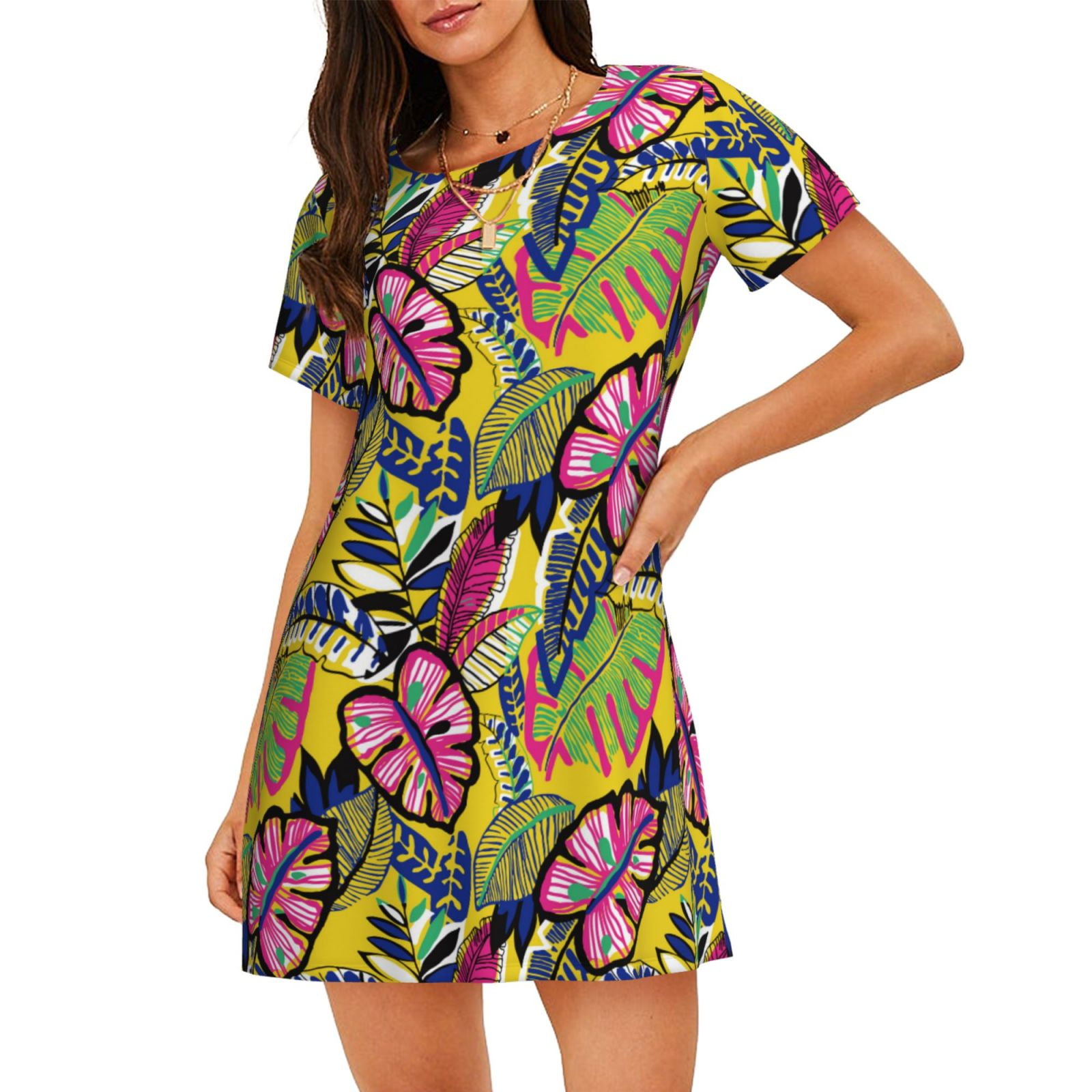 Women's Cotton Nightgown Short Sleeve Sleepshirt - Oversized Printed Sleep Dress, Mint Green, X-Large
