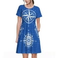 thumbnail image 1 of Fotbe Compass Pattern Dress Casual Womens Fashion Short Sleeve Maxi Dress T Shirt Dress Striped Long Color Block Maxi Dress, 1 of 6