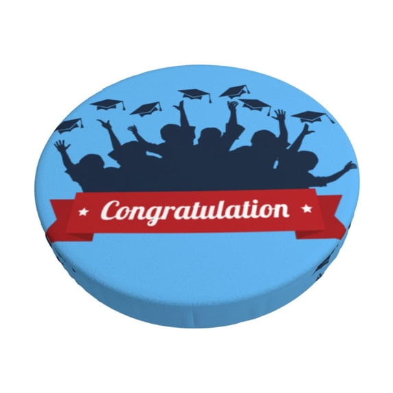 Fotbe Congratulation Graduate Stool Covers Round,Waterproof Round Bar Stool Covers Bar Chair Covers Washable Stool Cushion Slipcover for 12-14 Inch Chair-14 inch