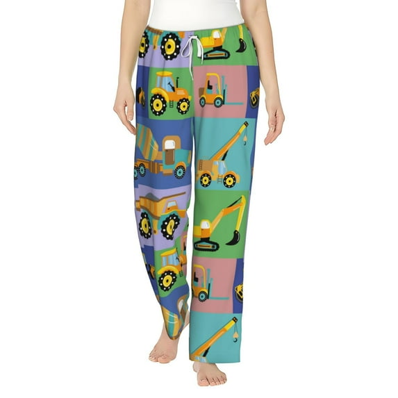 Fotbe Construction Machinery Women's Pajama Pants,Sleepwear Pants,Pj Bottoms Drawstring And Pockets-Small