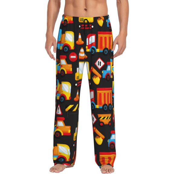 Fotbe Construction Truck Men's Pajama Pants,Sleepwear Pants,Pj Bottoms Drawstring And Pockets-Medium