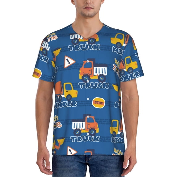 Fotbe Construction Vehicles Baseball Jersey Shirt for Men and Women, Casual Short Sleeves Button Down T-Shirt-4X-Large