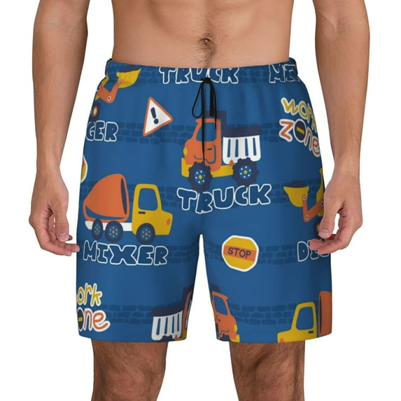 Fotbe Construction Vehicles Men’s Swim Trunks Quick Dry Swim Shorts Board Shorts with Mesh Lining-Large