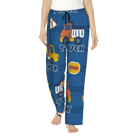 Fotbe Construction Vehicles Women's Pajama Pants,Sleepwear Pants,Pj Bottoms Drawstring And Pockets-Medium