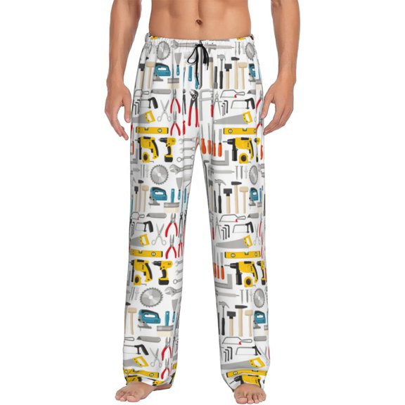 Fotbe Construction tools Pattern Men's Pajama Pants,Sleepwear Pants,Pj Bottoms Drawstring And Pockets-Large