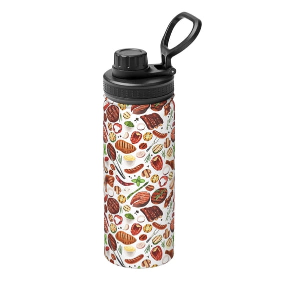 Fotbe Cooking Bbq Pattern 18 Oz Sports Insulated Kettle Vacuum Cup Stainless Steel Travel Mug Cup Thermal Flask,Insulated Kettle for Cycling Gym Basketball Outdoor