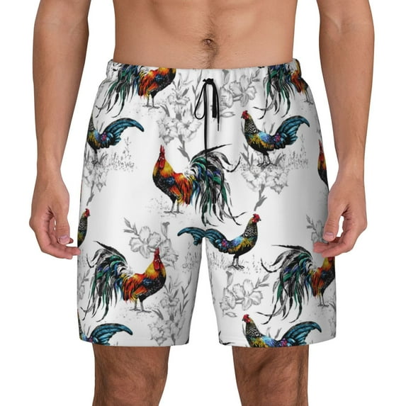 Fotbe Cool Chicken Men’s Swim Trunks Quick Dry Swim Shorts Board Shorts with Mesh Lining-3X-Large