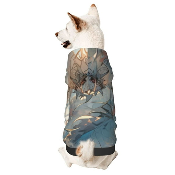 Fotbe Cool Cloud White Dragon Print Small Dog Sweater Hoodies Pet Grey Hooded Soft Fleece Sweatshirts with Pocket Fall Winter Puppy Cat Sweaters Warm Clothes-Small