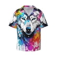 thumbnail image 1 of Fotbe Cool Colorful Wolf print Short Sleeve Button Down Shirts for Men Casual Summer Beach Wrinkle Free Shirt-Medium, 1 of 7