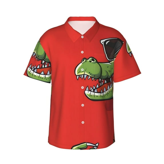 Fotbe Cool Crocodile With Sunglasses Hawaiian Shirt for Men Unisex Summer Beach Casual Short Sleeve Cotton Linen Button Down Shirts-Large