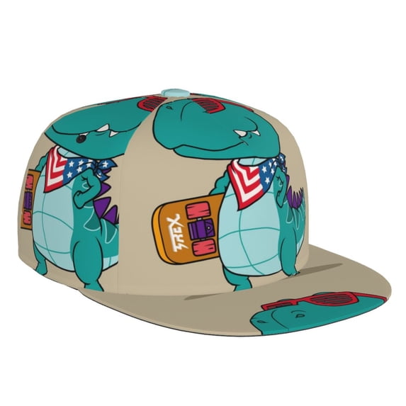Fotbe Cool Dino Playing Skateboard Flat Bill Visor Cap Classic Snapback Hat Polyester Foam Trucker Hat Trucker Cap Adjustable Baseball Cap