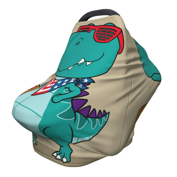 Fotbe Cool Dino Playing Skateboard Pattern Car Seat Covers for Babies, Nursing Breastfeeding Cover Infant Carseat Canopy, Soft Stretchy Carrier Cover