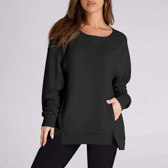 Women’s Solid Color Casual Hooded Pullover Long Sleeve Top Loose Fit Round Neck Sweatshirt For Everyday Wear Cute Fall Top Oversized Shirt Hooded Zippe Sweatshirt Crop Sweatsuit Fit Apparel Fuzzy