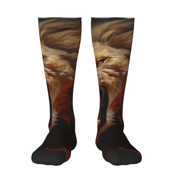 Fotbe Cool Flame Lion A print Women's Men's Novelty Crew Socks Cotton Socks Knee High Socks for Walking,Running,Nurses,Pregnancy