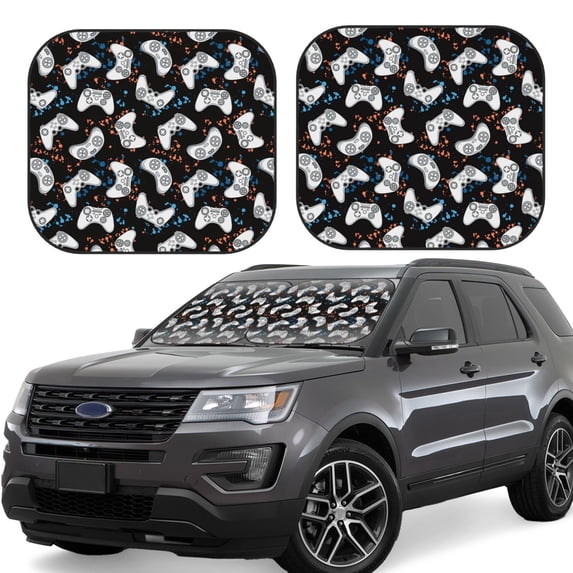 Fotbe Cool Gamepad 2-Piece Car Windshield Sun Shade | Sun Blocker for Car Windshield | Foldable Automotive Interior Accessories for Sun Protection-Small