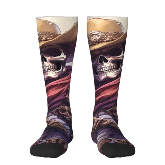 Fotbe Cool Skull Cowboy print Women's Men's Novelty Crew Socks Cotton Socks Knee High Socks for Walking,Running,Nurses,Pregnancy